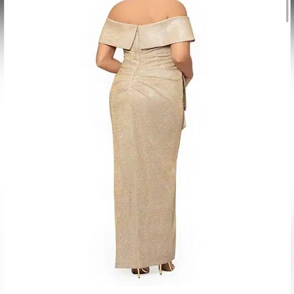 Xscape Off The Shoulder Gown Gold Leg Slit 16 - Picture 3 of 8